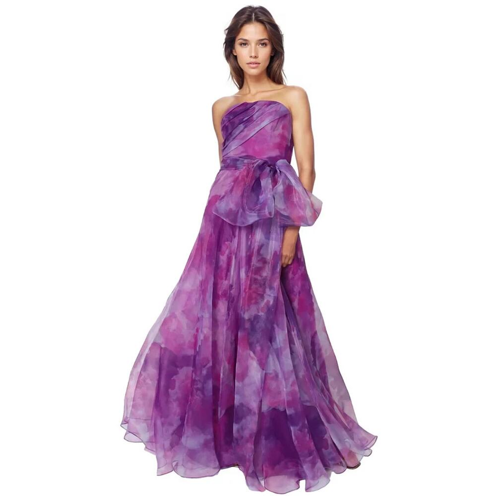 $1795 Rene Ruiz Womens Pink Multi Organza Bustier Gown Dress Size 4